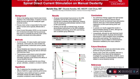 Thumbnail for entry Diaz, M, Investigating the Neuromodulatory Effects of Transcutaneous Spinal Direct Current Stimulation on Manual Dexterity