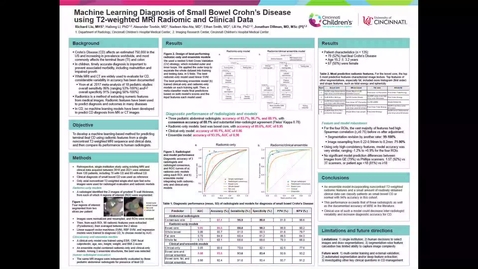 Thumbnail for entry Liu, R, Machine Learning Diagnosis of Small Bowel Crohn’s Disease using T2-weighted MRI Radiomic and Clinical Data