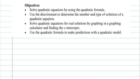 Thumbnail for 7.5 Video Lecture - Quadratic Formula