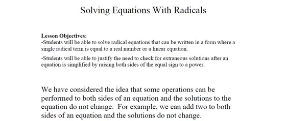 Lesson 26 Solving Equations With Radicals Sp18 Math 0995 Lo1