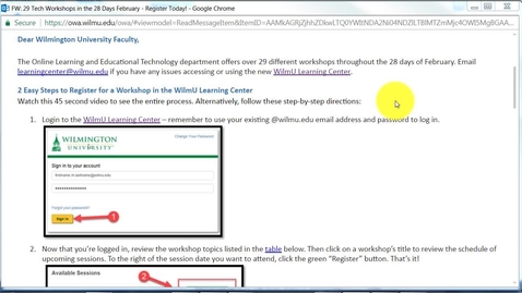 Thumbnail for Fast Way to Login and Register for a Workshop in the Wilmu Learning Center (from your Faculty Email inbox)