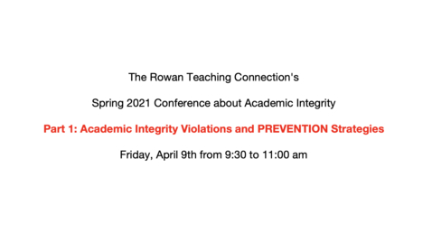 Thumbnail for 1- RTC Conference Part 1 - Academic Integrity Violations and PREVENTION Strategies - 4/9/21
