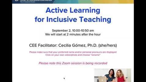 Thumbnail for entry CEE Faculty Workshop - Active Learning for Inclusive Teaching