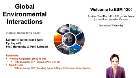 Thumbnail for entry Lecture 4 - Plate Tectonics and the Rock Cycle - ESM 120 (Winter 2022)