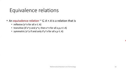 Thumbnail for ECS 120 0:3.5 equivalence relations (discrete math review)