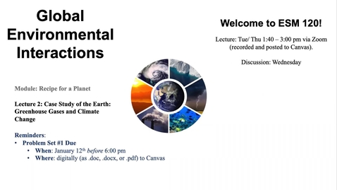 Thumbnail for entry Lecture 2 - A Case Study of Earth - Greenhouse Gases and Climate Change - ESM 120 (Winter 2022)