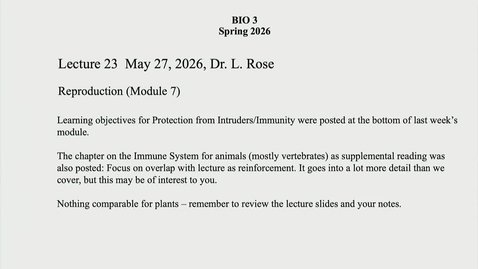 Thumbnail for BIO-003 Lecture 23: 2026-05-27 15:07