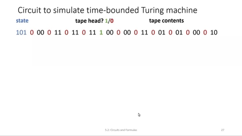 Thumbnail for entry ECS 220 3a:5-5.2 circuit to simulate Turing machine, Witness-Existence reduces to Circuit-SAT