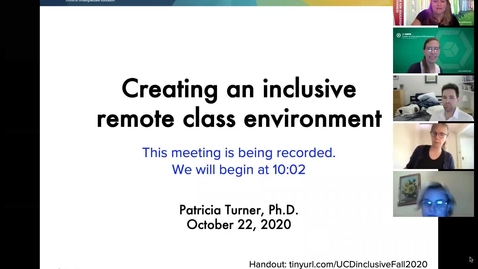 Thumbnail for entry CEE Faculty Workshop - Creating an Inclusive Remote Class Environment