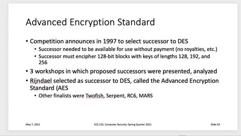 Thumbnail for entry ECS 153, Spring 2021; Lecture #18; May 7, 2021