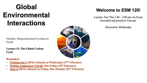 Thumbnail for entry Lecture 13 - The Global Carbon Cycle - ESM 120 (Winter 2021) 