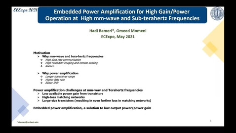Thumbnail for High Gain/ Power Amplifier Design At High Mm-wave And Terahertz Frequencies: Embedded Power Amplification