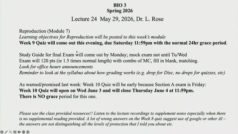 Thumbnail for BIO-003 Lecture 24: 2026-05-29 13:07