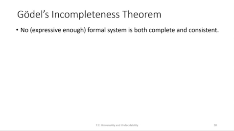 Thumbnail for ECS 220 6c:7.2-3 Gödel’s Incompleteness Theorem (soundness)