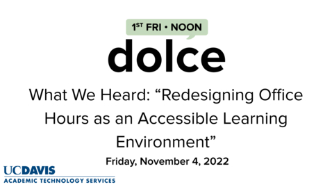 Thumbnail for November DOLCE on redesigning office hours - Summary video by Dr. Andy Jones