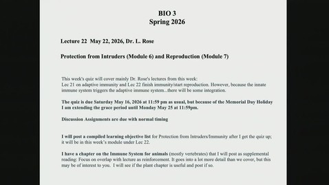 Thumbnail for BIO-003 Lecture 22: 2026-05-22 15:07