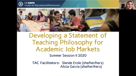 Thumbnail for CEE Graduate Student Workshop - Developing a Statement of Teaching Philosophy for Academic Job Applications