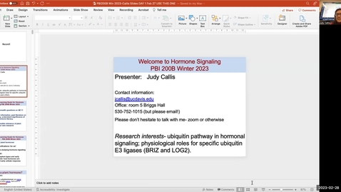Thumbnail for PBI200B Callis Lecture 1 Hormone Signaling 2023