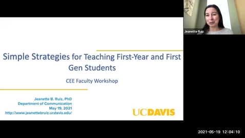 Thumbnail for entry CEE Faculty Workshop: Simple Strategies for Teaching First-Year and First Gen Students