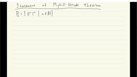 Thumbnail for entry ECS 120 5a:4 statement of Myhill-Nerode Theorem
