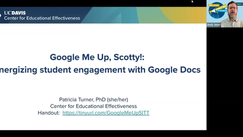 Thumbnail for entry SITT 2022: Google Me Up, Scotty!: Energizing student engagement with Google Docs, by Patricia Turner