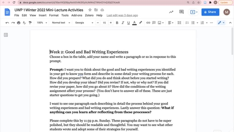 Thumbnail for UWP 1 Winter 2022 Week 2 -Reading Like a Writer