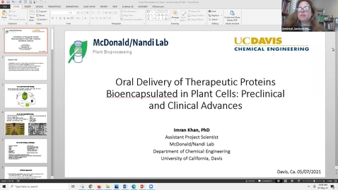 Thumbnail for Dr. Imran Khan, &quot;Oral Delivery of Therapeutic Proteins Bioencapsulated in Plant Cells: Preclinical and Clinical Advances&quot;