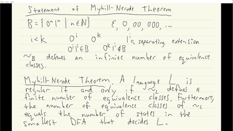 Thumbnail for entry ECS 120 5a:5 corollary of Myhill-Nerode Theorem we use and its proof