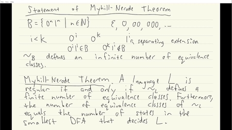 Thumbnail for ECS 120 5a:5 corollary of Myhill-Nerode Theorem we use and its proof