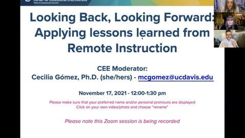 Thumbnail for entry CEE Third Faculty Panel: Looking Backward, Looking Forward: Applying Lessons Learned from Remote Instruction