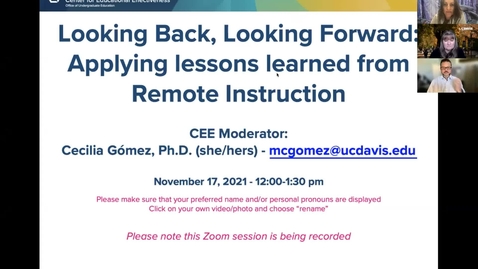 Thumbnail for CEE Third Faculty Panel: Looking Backward, Looking Forward: Applying Lessons Learned from Remote Instruction