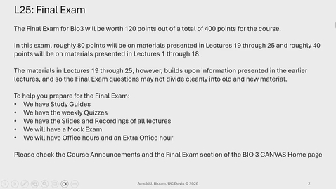 Thumbnail for BIO-003 Lecture 25: 2026-06-01 15:07