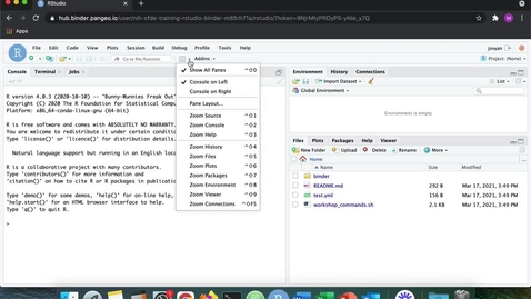 Thumbnail for Set up Rstudio panels