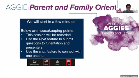 Thumbnail for Aggie Parent and Family Orientation: August 7 (Night One) 
