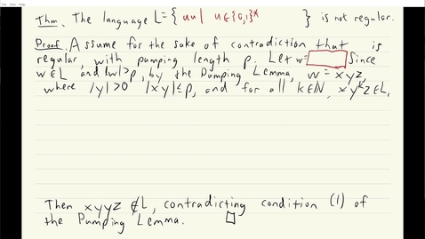 Thumbnail for entry ECS 120 5b:6 pumping lemma proof that uu is not regular