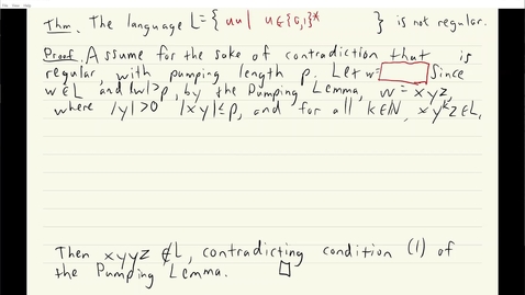 Thumbnail for ECS 120 5b:6 pumping lemma proof that uu is not regular