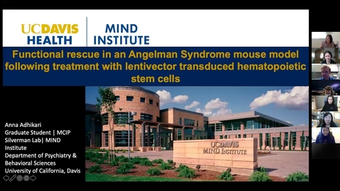 Thumbnail for entry Anna Adhikari: &quot;Functional rescue in an Angelman syndrome mouse model following treatment with lentivector transduced hematopoietic stem cells&quot;