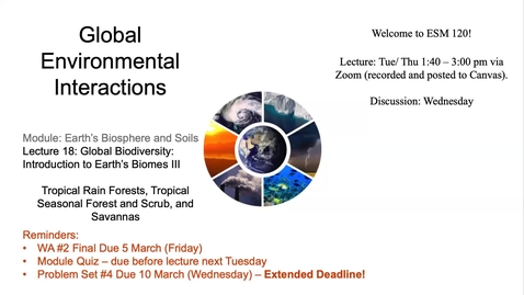 Thumbnail for Lecture 18a - Introduction to Biomes and Vegetation III - ESM 120 (Winter 2021)