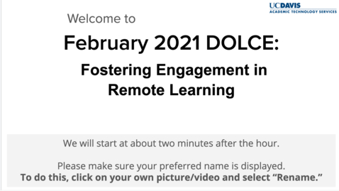 Thumbnail for entry DOLCE - February 5, 2021 - Fostering Engagement in Remote Learning