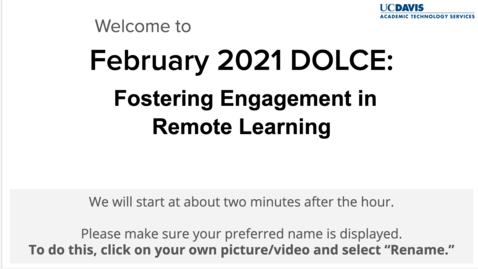 Thumbnail for DOLCE - February 5, 2021 - Fostering Engagement in Remote Learning