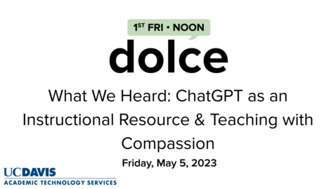 Thumbnail for entry DOLCE - May 5, 2023 - ChatGPT as an Instructional Resource and Teaching with Compassion - Preview video by Dr. Andy Jones