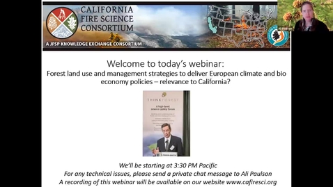 Thumbnail for FFERAL/CFSC Webinar: Dr. Peter Freer-Smith: Forest land use and management strategies to deliver European climate and bio economy policies – relevance to California?