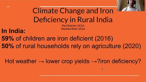 Thumbnail for UFWH 2021 - Paul Stainier_The Effects of Hot Weather on Rural Indian Diet Quality_ A Focus on Iron
