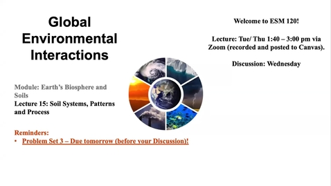 Thumbnail for entry Lecture 15 - Soil Systems, Patterns, and Processes - ESM 120 (Winter 2021)