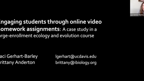 Thumbnail for entry CEE Faculty Workshop:  Engaging Students Through Video-Based Homework in a Large-Enrollment Intro Biology Course