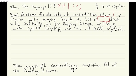 Thumbnail for entry ECS 120 5b:8 pumping lemma proof that 0i1j is not regular