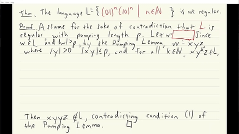 Thumbnail for entry ECS 120 5b:9 pumping lemma proof that (01)n(10)n is not regular
