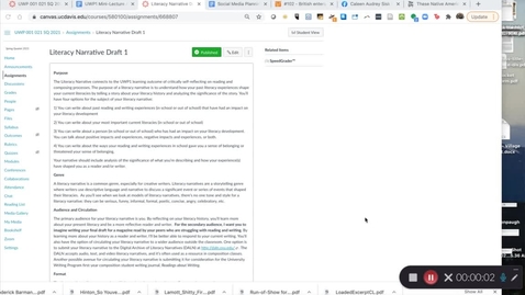 Thumbnail for UWP 1 Week 4 - First Drafts and the Literacy Narratives