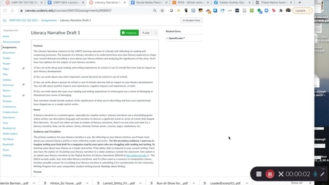 Thumbnail for entry UWP 1 Week 4 - First Drafts and the Literacy Narratives