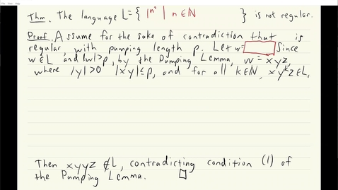 Thumbnail for ECS 120 5b:7 pumping lemma proof that 1n2 is not regular